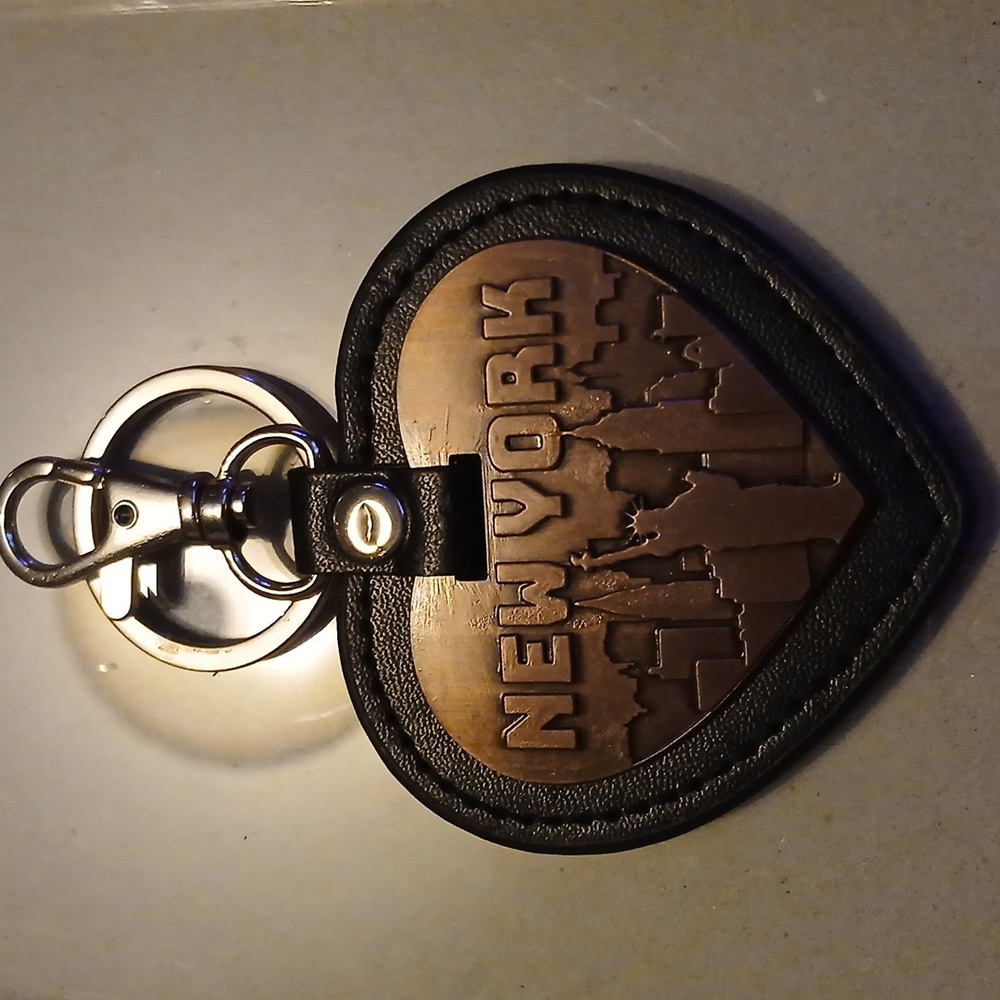 New York Heart Copper Leather Keychain Bag Charm